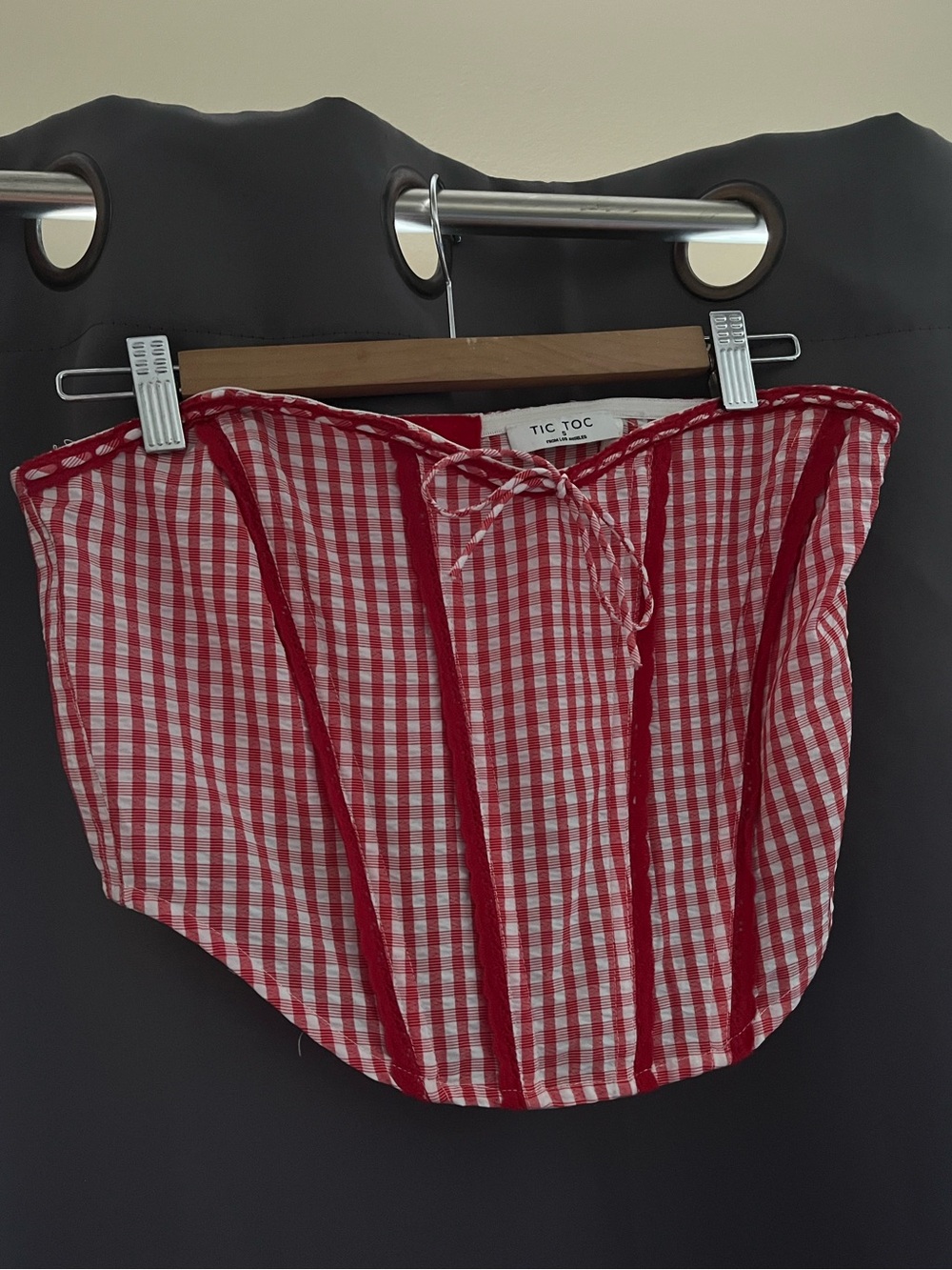 Tic Toc Red Gingham Strapless Crop Top